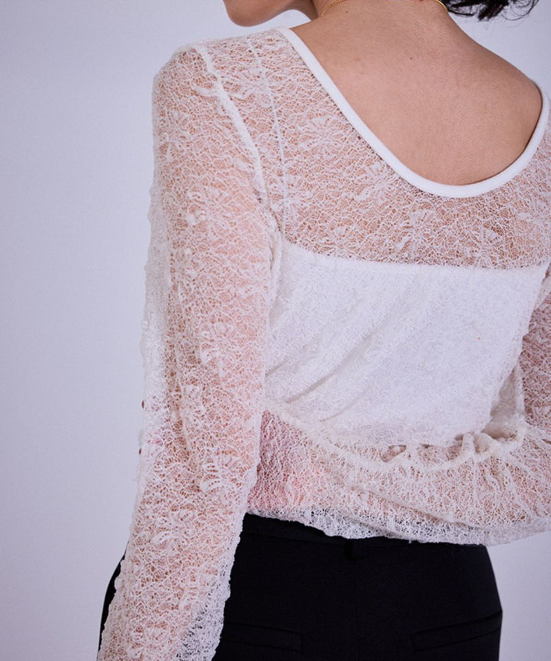 【Mewl/ミュール】レースロングスリーブTOPS