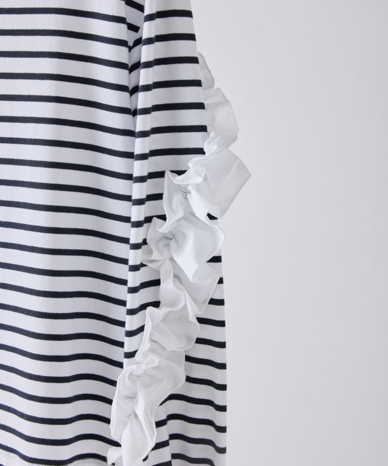 【Mewl/ミュール】ボーダーフリルスリーブTOPS