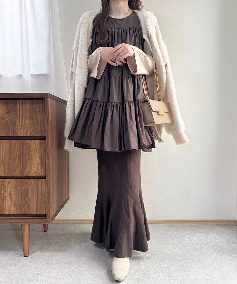 【春夏に使える万能アイテム！】 ティアード ノースリーブ ボリューム チュニック ワンピース ミニ丈 春服 夏服