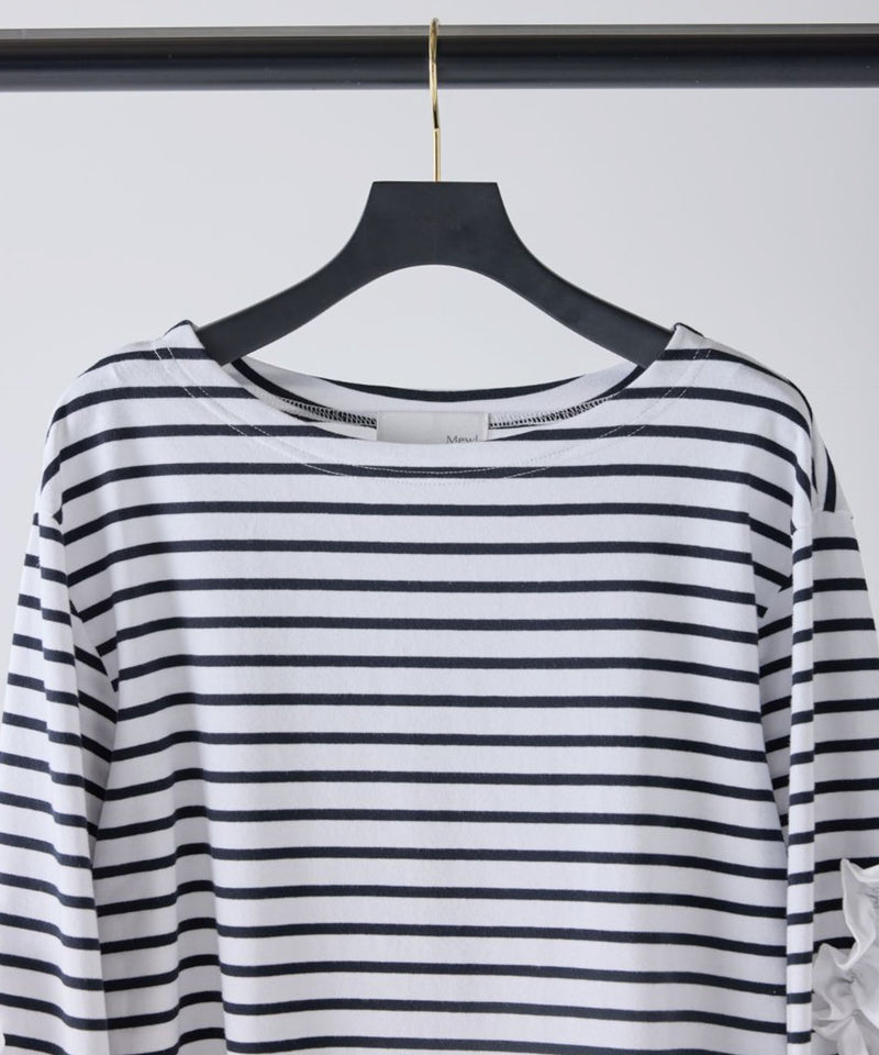 【Mewl/ミュール】ボーダーフリルスリーブTOPS