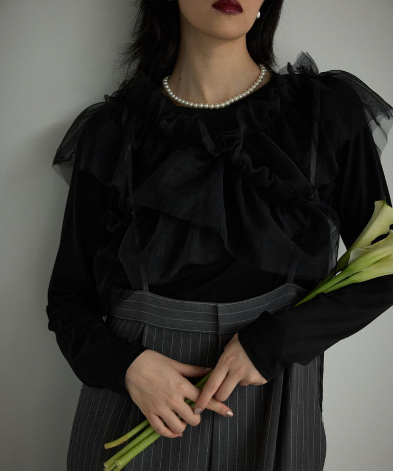 【Mewl/ミュール】マルチWAYチュールフリルTOPS