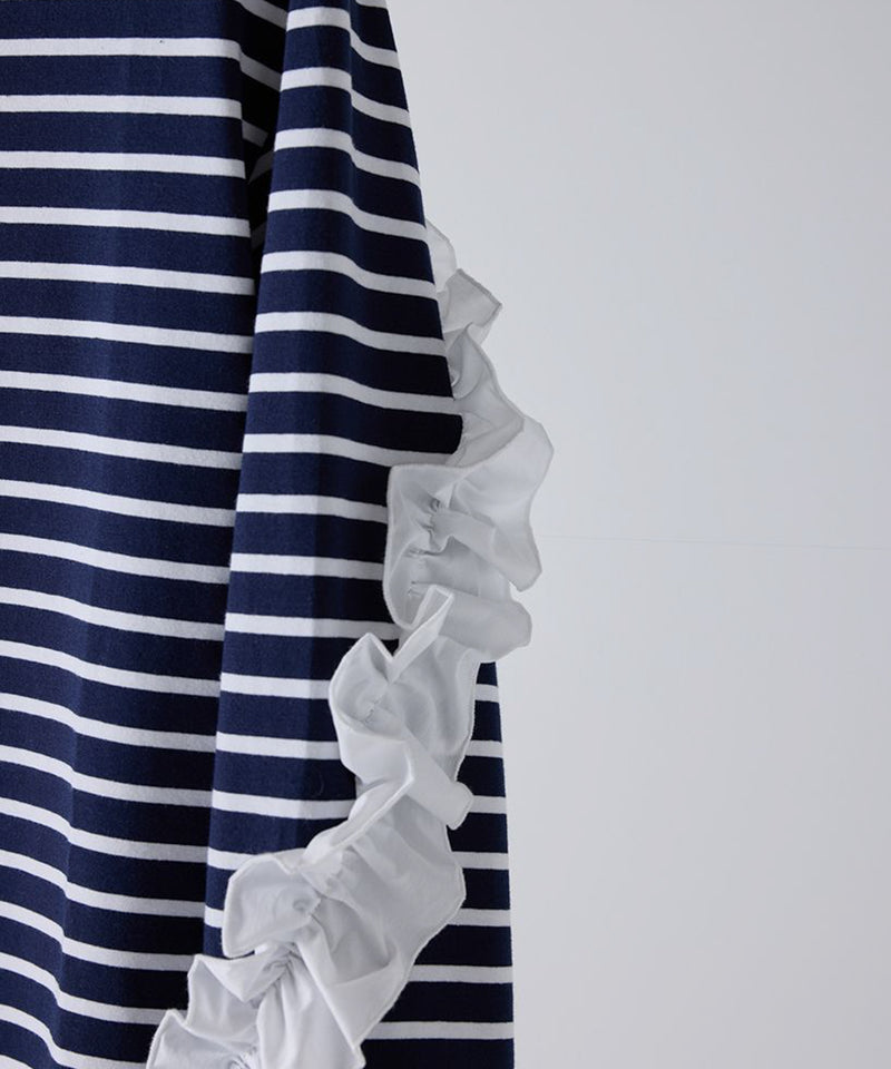 【Mewl/ミュール】ボーダーフリルスリーブTOPS