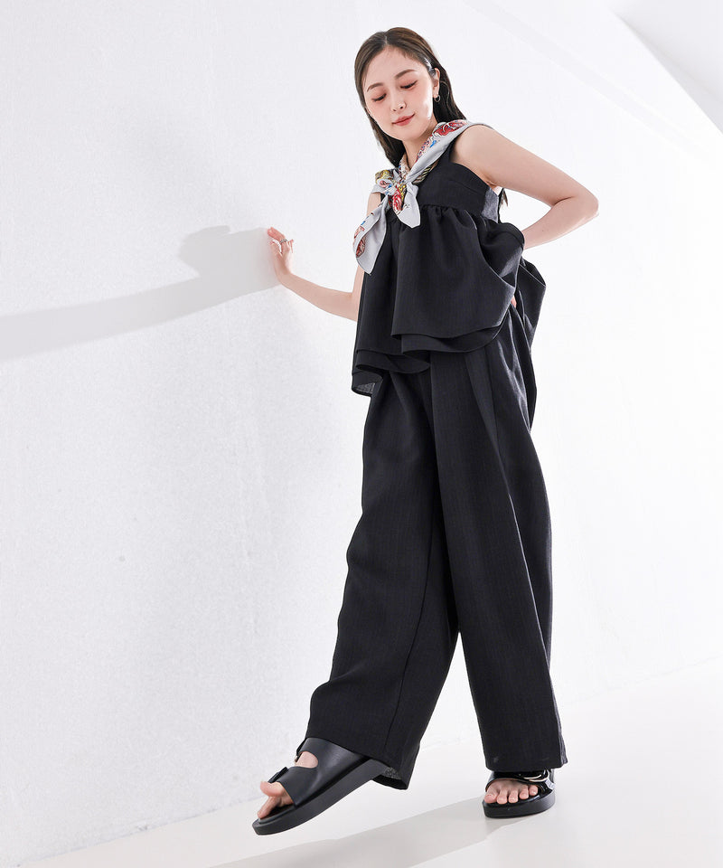 【脚長見え×スタイルアップ】スラブツイード タックワイドパンツ セットアップ対応