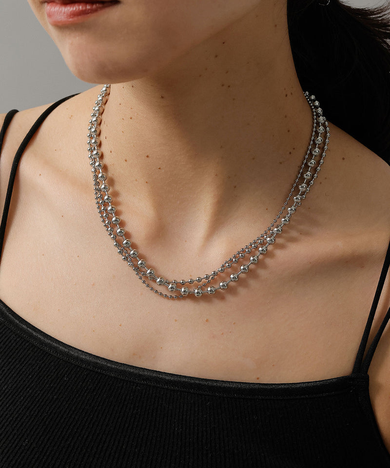 金属アレルギー対応 三連ボールチェーンネックレス サージカルステンレス