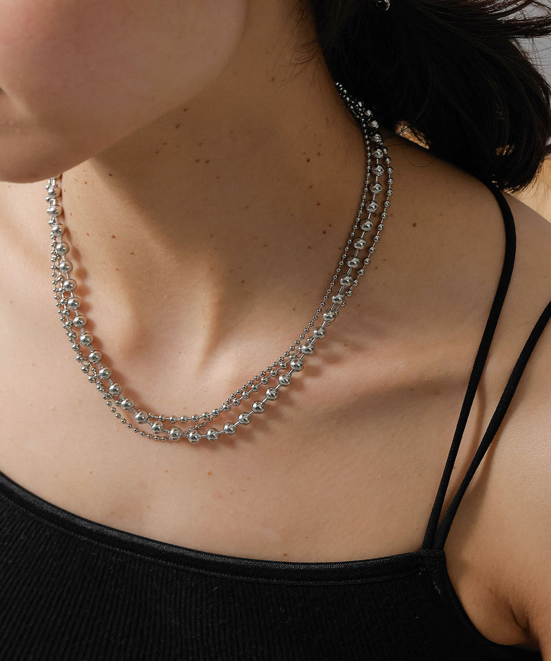 金属アレルギー対応 三連ボールチェーンネックレス サージカルステンレス