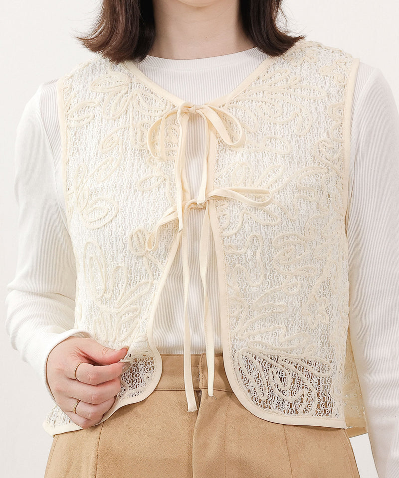 前後2way コード刺繍 レーストップス ベスト