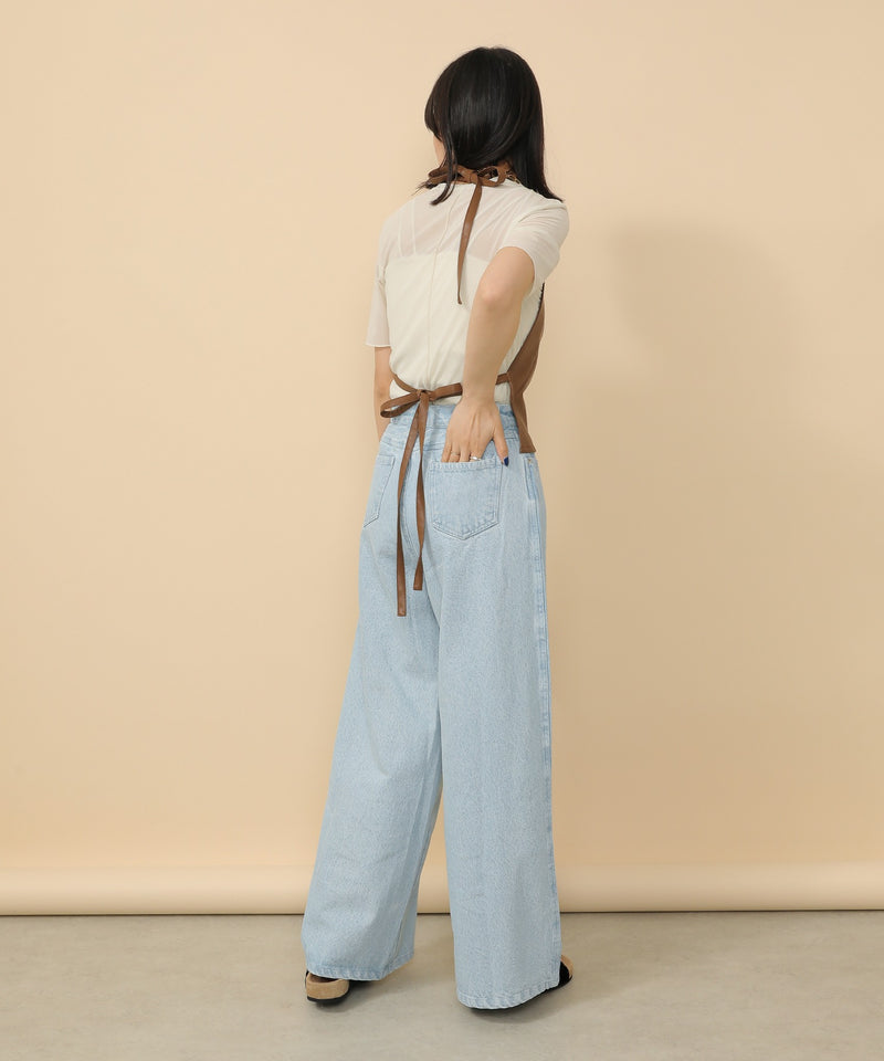 タック入り デニム ワイドパンツ