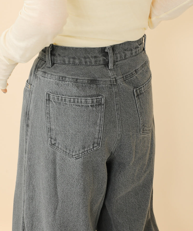 タック入り デニム ワイドパンツ