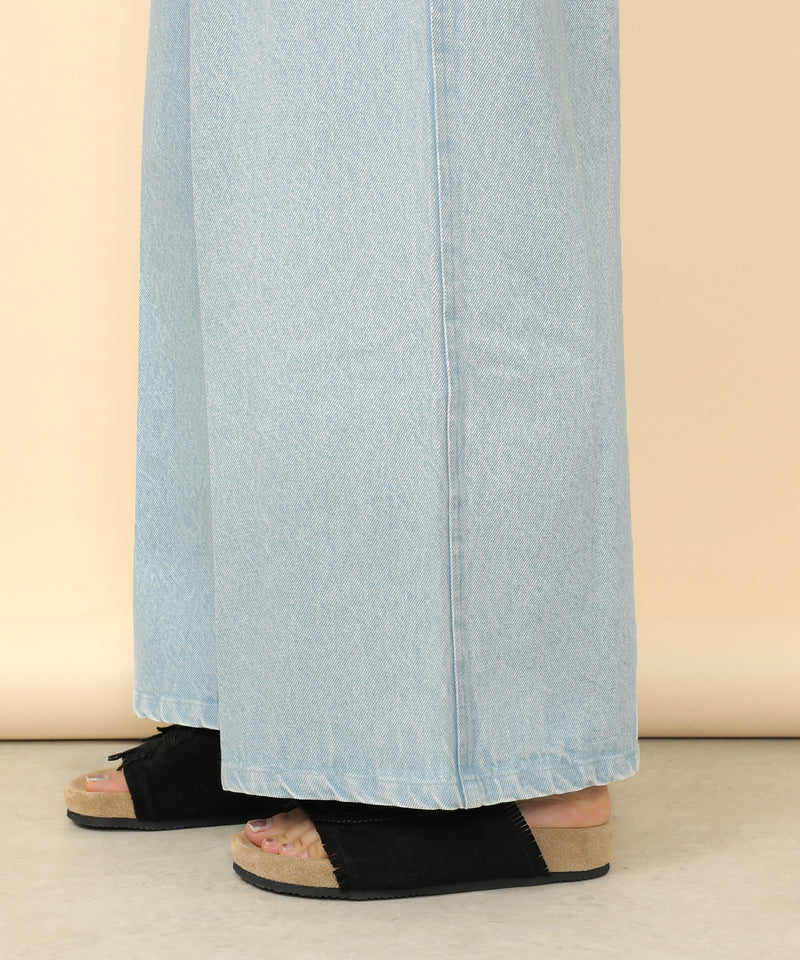 タック入り デニム ワイドパンツ