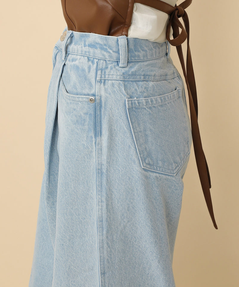 タック入り デニム ワイドパンツ