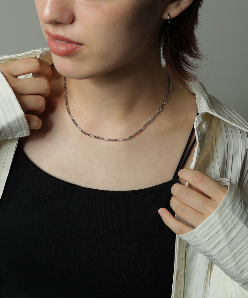 金属アレルギー対応 ミックスチェーンラウンドチャームネックレス サージカルステンレス