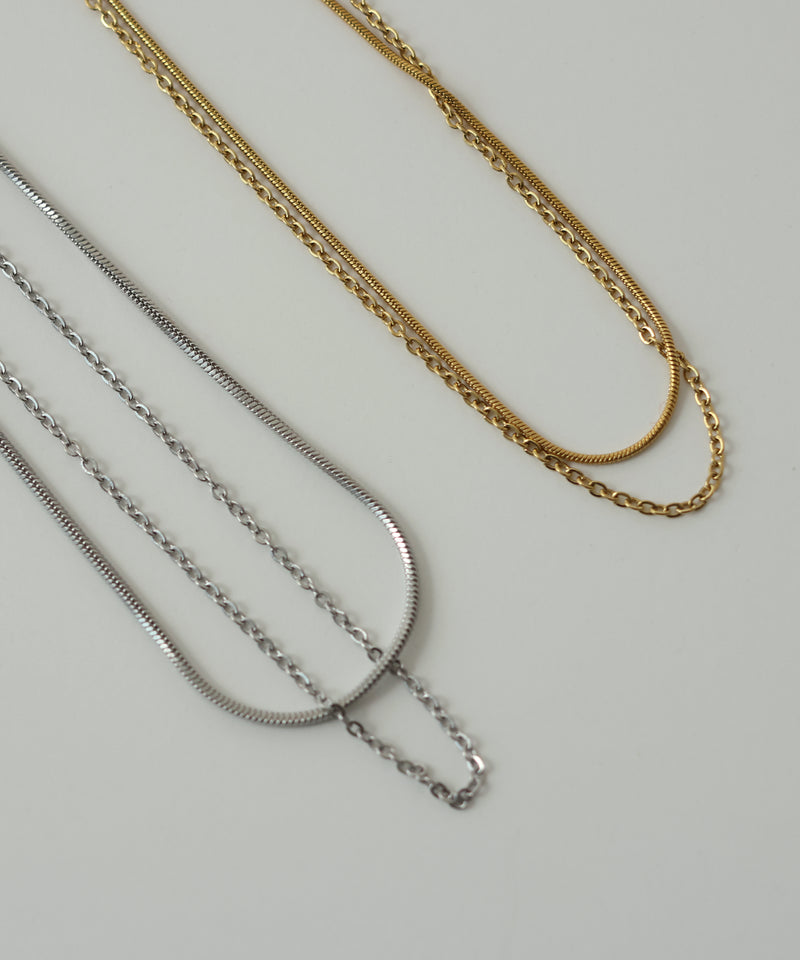 金属アレルギー対応 ニュアンスダブルラインネックレス サージカルステンレス