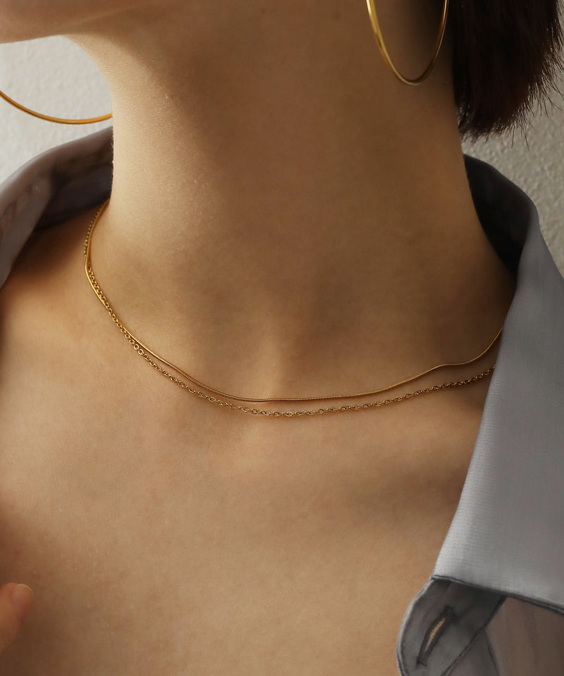 金属アレルギー対応 ニュアンスダブルラインネックレス サージカルステンレス