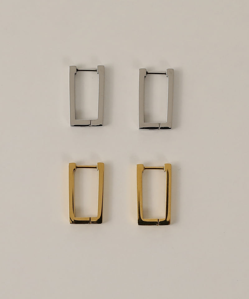 金属アレルギー対応 ロングスクエアデザインピアス 両耳用 サージカルステンレス