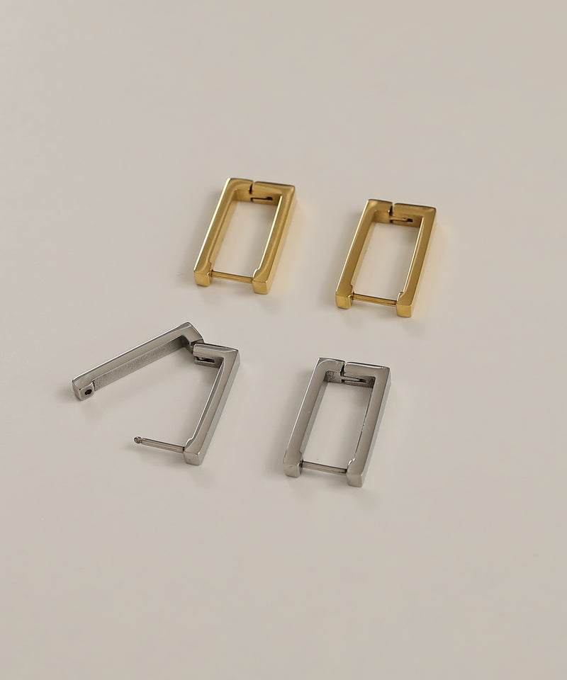 金属アレルギー対応 ロングスクエアデザインピアス 両耳用 サージカルステンレス