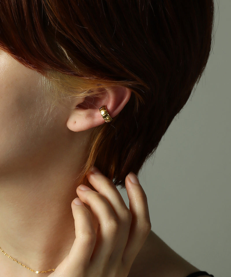 金属アレルギー対応 デザインカットフープイヤーカフ 片耳用 サージカルステンレス